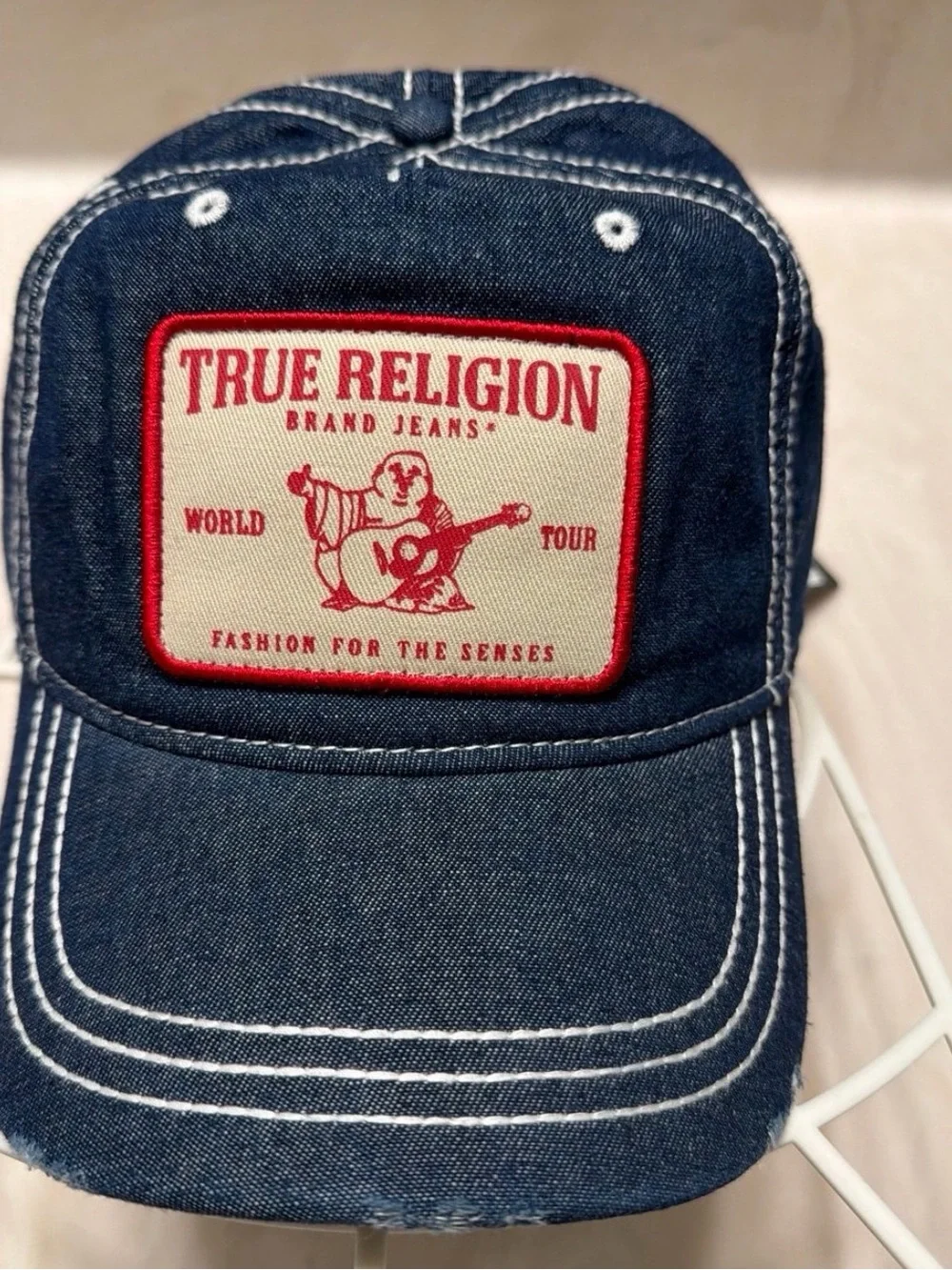 True Religion Denim Baseball Cap - Blue with Red Patch